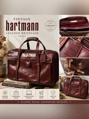 Vintage Hartmann Leather Briefcase Burgundy Laptop Bag Expandable Travel Carry